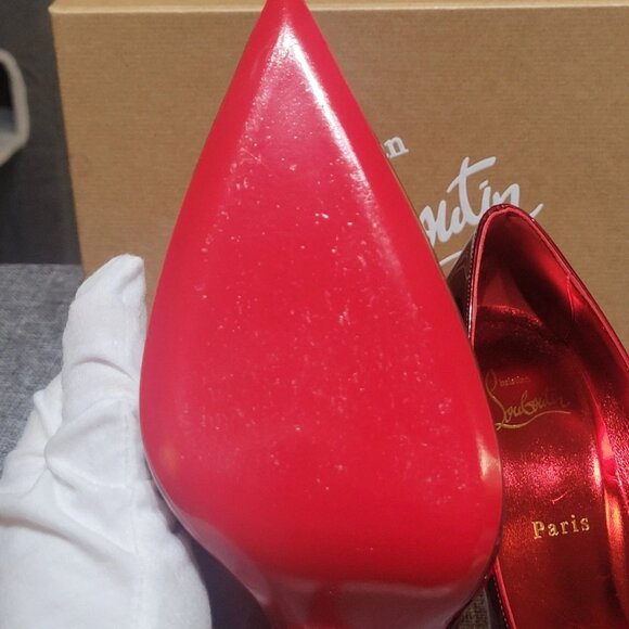 Excellent Condition Christian Louboutin SO KATE 100 Metallic Loubi Red Heels! - Picture 7 of 16